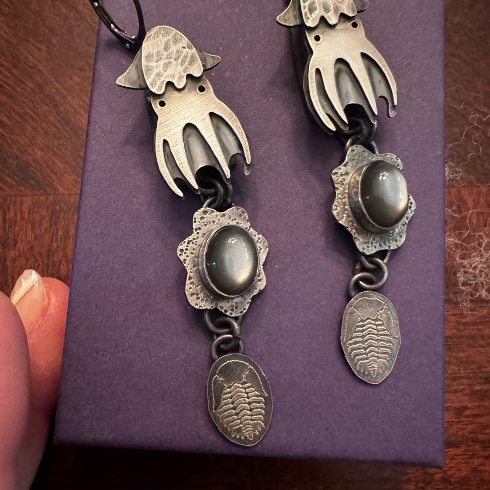 Sterling Silver Vampire Squid Dangle Earrings - image 3